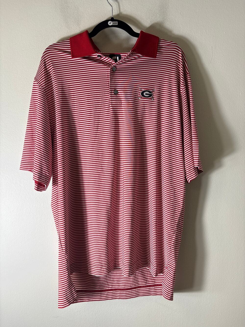 Men's Foot Joy Red and White Stripe UGA Golf Shirt Sz L